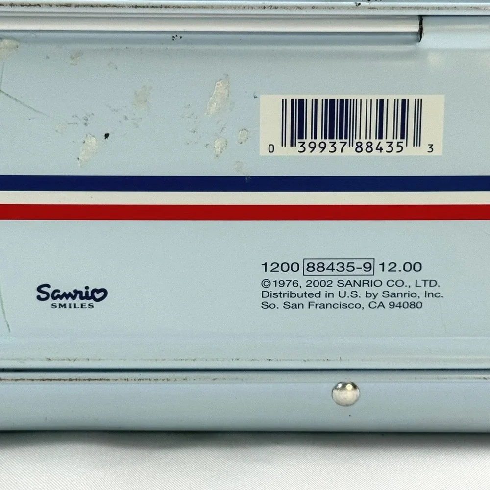 VTG 2002 Sanrio Hello Kitty Metal Lunch Box Tin French Cafe Blue Y2K Stationery